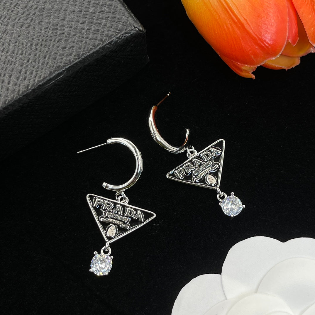 Crystal Triangle Logo Pendant Earrings