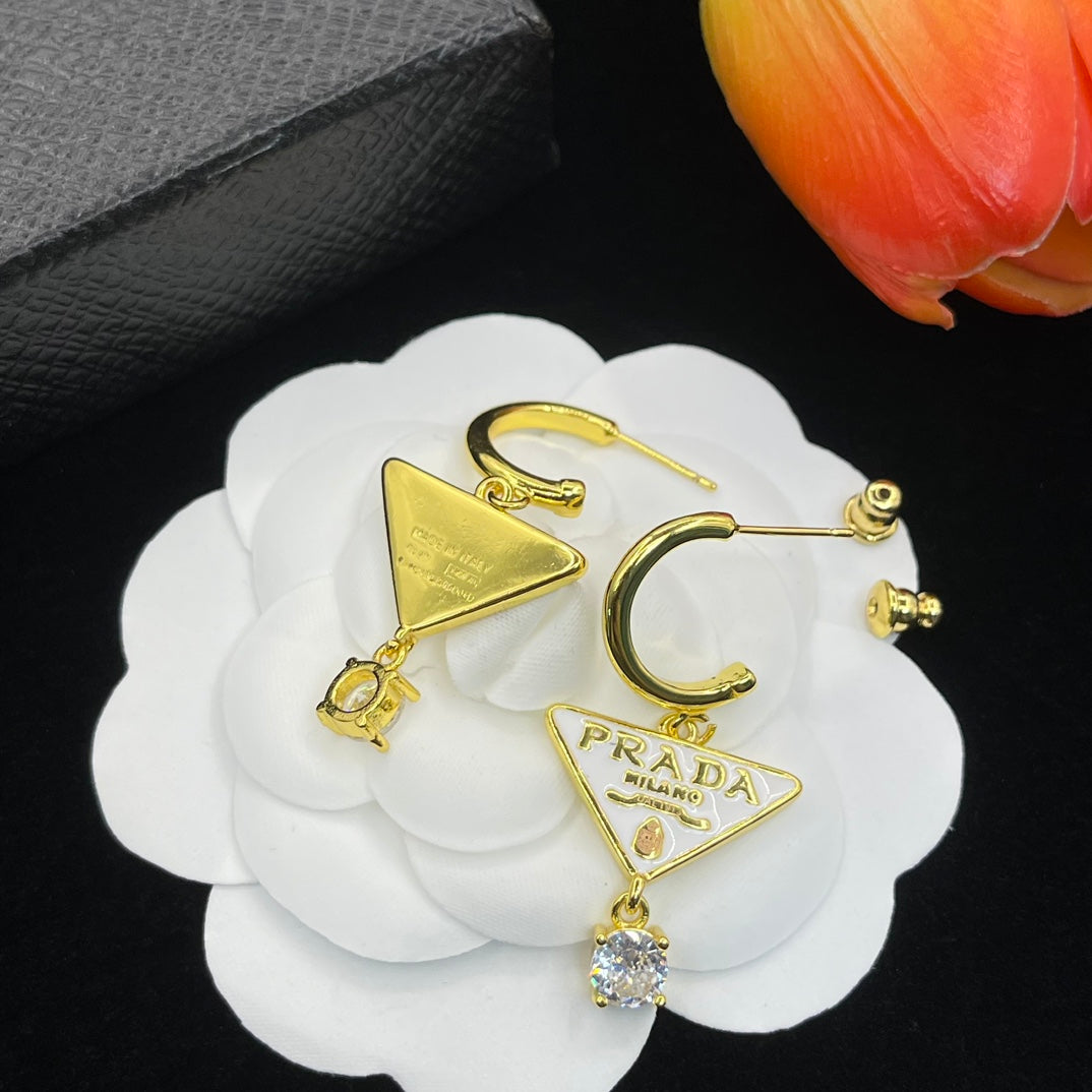 Crystal Triangle Logo Pendant Earrings