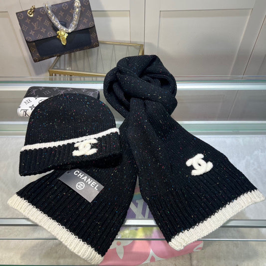 Pointed Color Knitted Scarf Hat Set