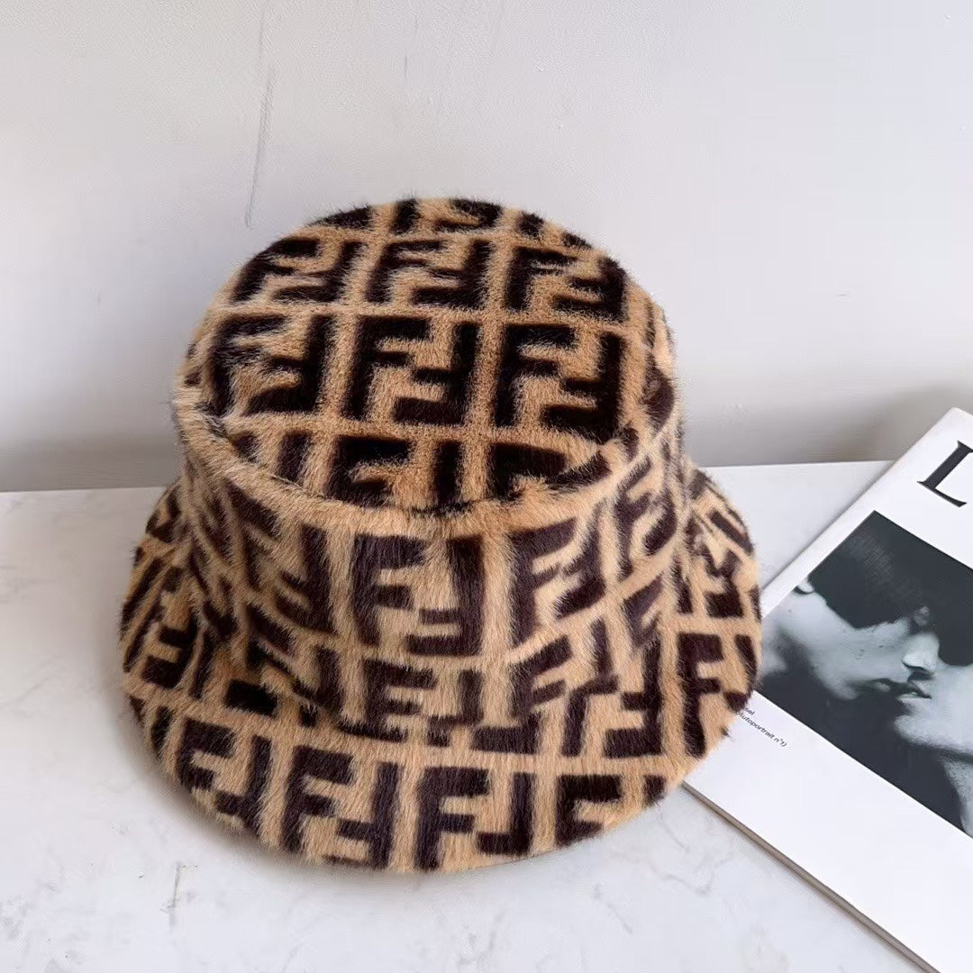 Mink Velvet F Embossed Bucket Hat