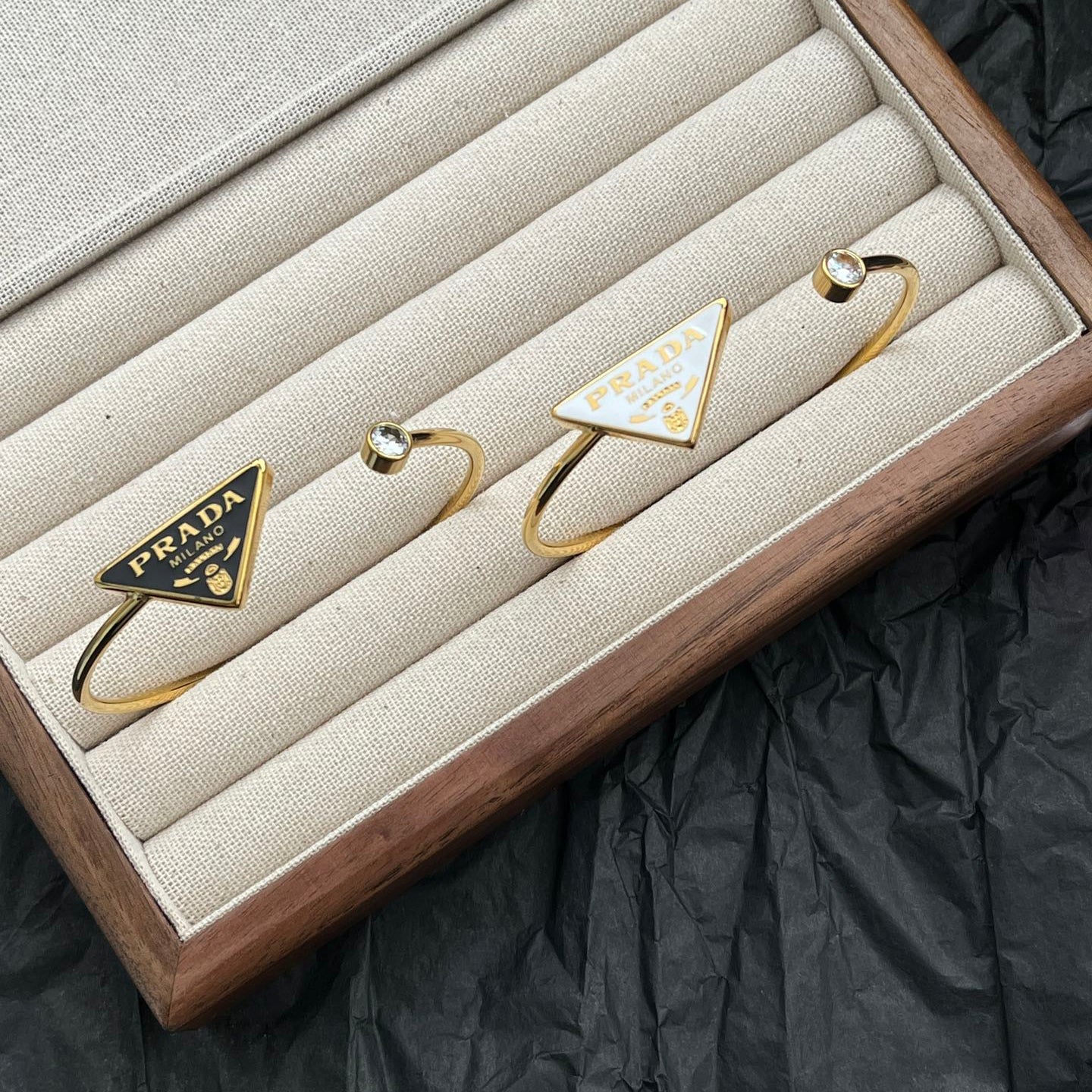 Titanium Steel Triangle Logo Enamel Open Bracelet