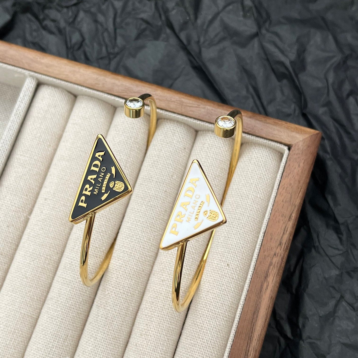 Titanium Steel Triangle Logo Enamel Open Bracelet