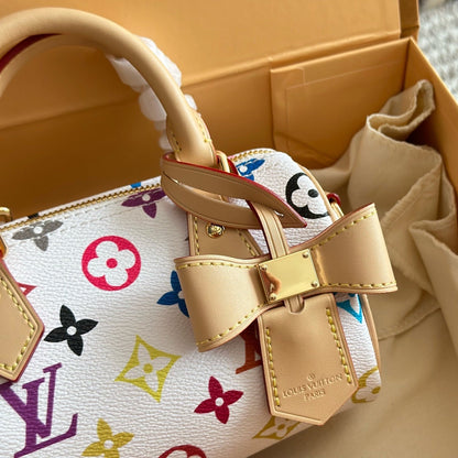 Colorful Embossed White Bow Bag