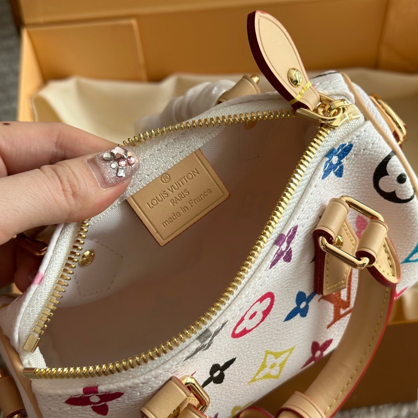 Colorful Embossed White Bow Bag