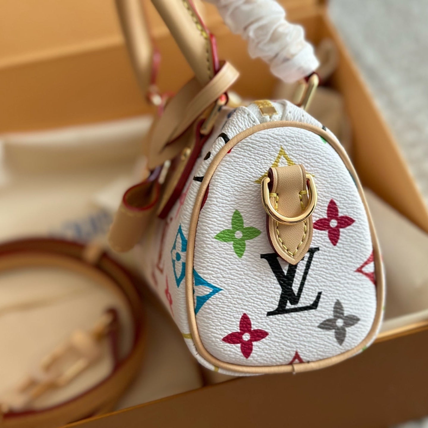 Colorful Embossed White Bow Bag