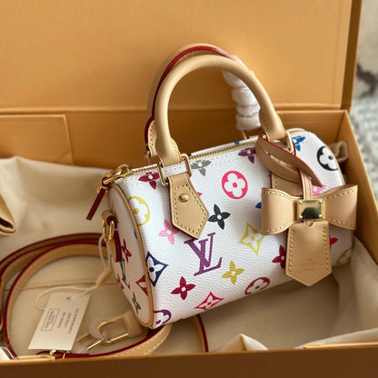 Colorful Embossed White Bow Bag