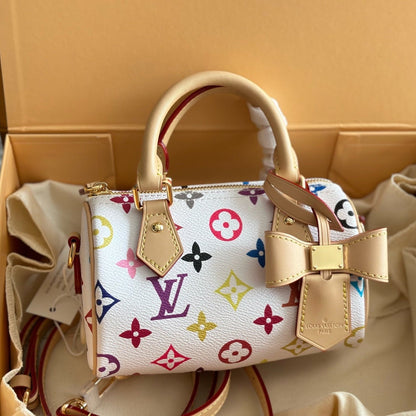 Colorful Embossed White Bow Bag