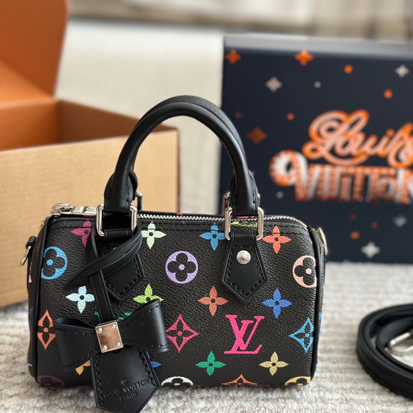 Colorful Embossed Black Bow Bag