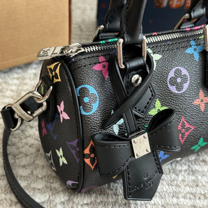 Colorful Embossed Black Bow Bag