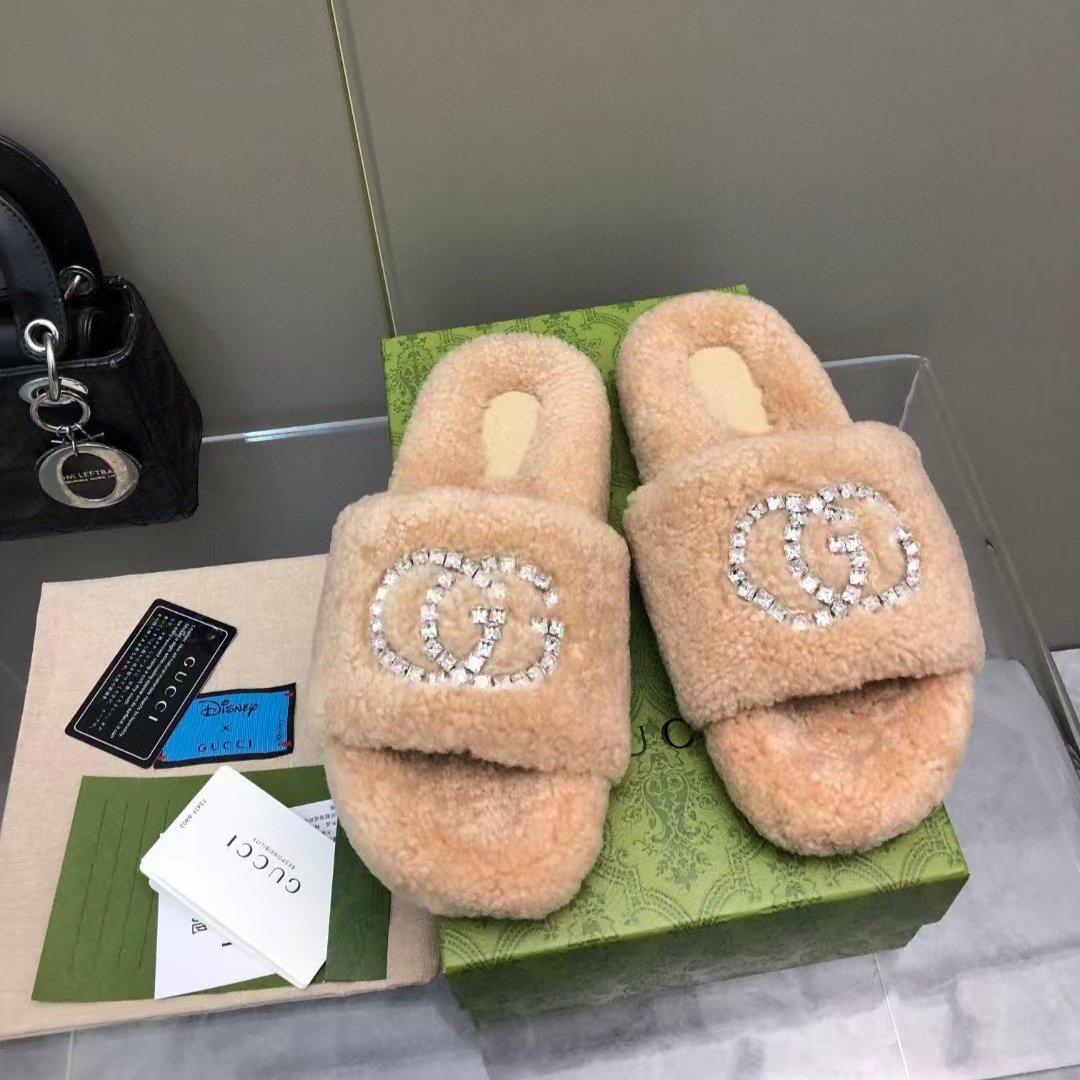 New Rhinestone Wool Slippers