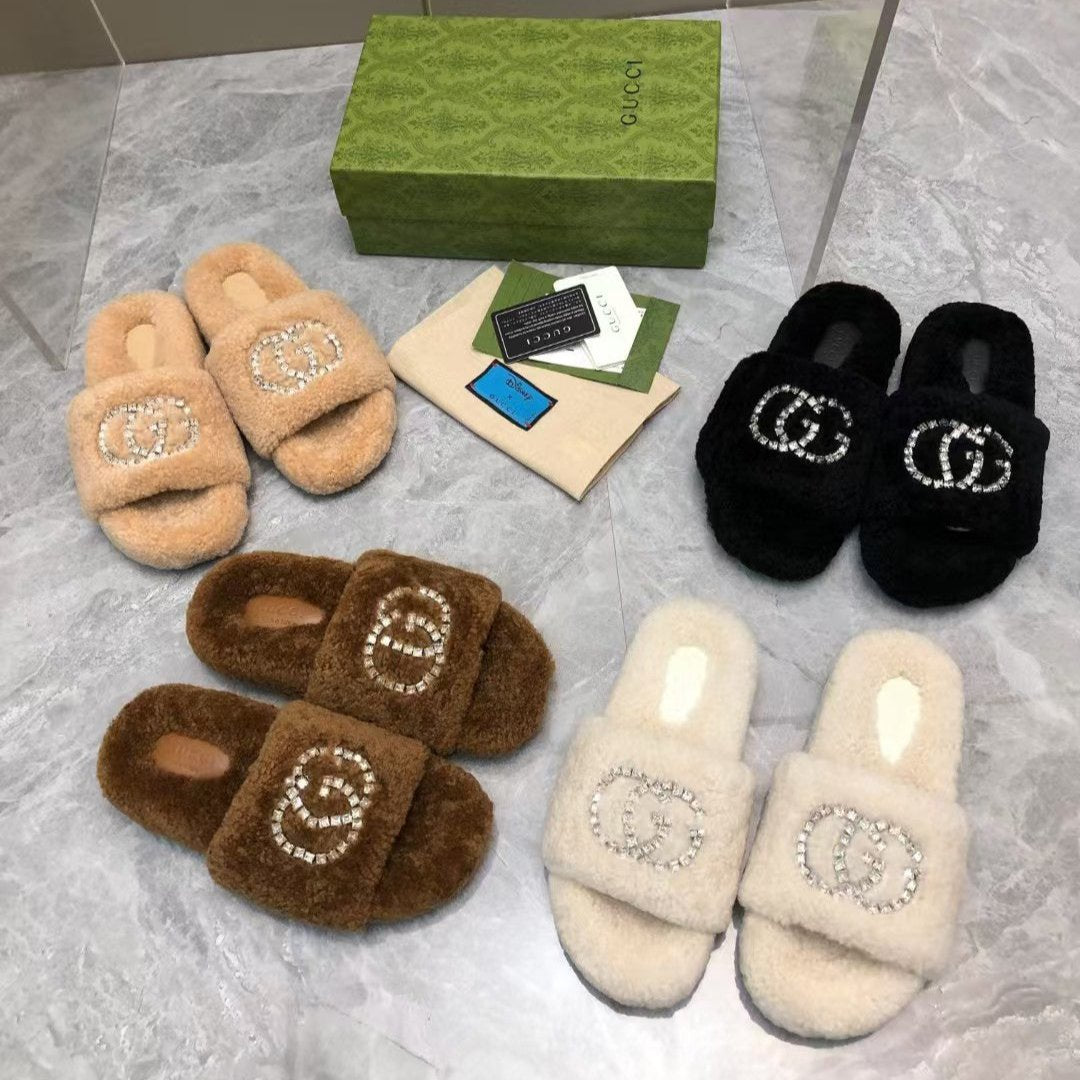 New Rhinestone Wool Slippers