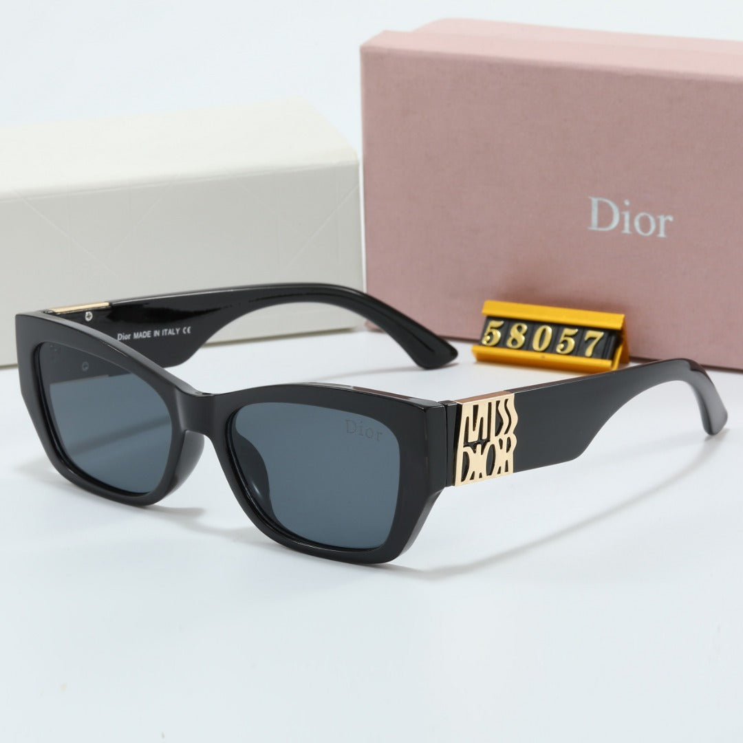 Metal Signature Temples Rectangular Sunglasses