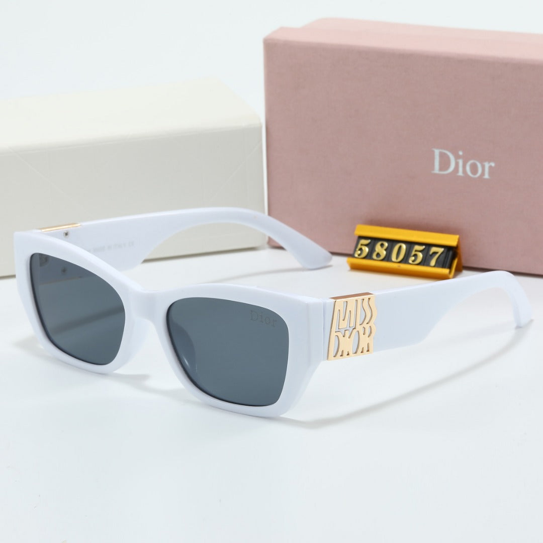 Metal Signature Temples Rectangular Sunglasses